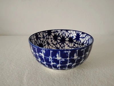 One Signature Housewares Glass Bowl Cobalt Blue White Soup, Salad, Cereal. - Image 1 of 4