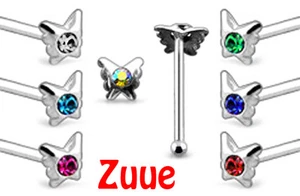 BUTTERFLY NOSE WIRES STUDS GEMS STRAIGHT BONE DIFFERENT COLOUR DIAMANTES NW11 - Picture 1 of 9