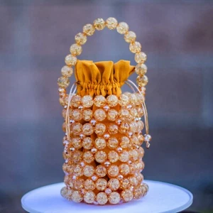 Gold Wedding Purse, Bridal Purse, Luxury Handbag, Crystal Bead Bag, Beaded Bag - Picture 1 of 3