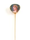 Antique 18k Gold Art Nouveau Polychrome Guilloché Enamel Lady Portrait Stick Pin