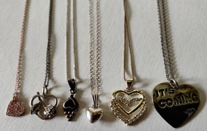 6 Vintage Herz klar rosa Stein Sterlingsilber Blume Onyx Halskette Anhänger Set - Bild 1 von 9