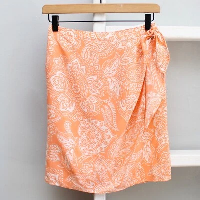 Minifalda Saks 5th Avenue Folio Naranja Blanco Paisley Envoltura Nudo Corbata Seda Talla 4 Foto 1 de 4