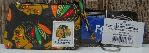 Chicago Blackhawks Women's Black Fabric Coin Purse ID Window & Key Chain NWT NHL Cover