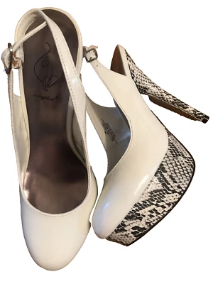 Baby Phat 8M Cassidy White Faux Snakeskin Stilleto Platform 6 in Heel Slingback - Image 1 of 4
