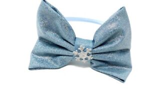Princess Elsa Hairband Sparkly Light Blue Bow Silver Glitter Frozen Snowflake