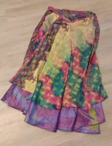 Medium Large 36 Indian Silk Sari Long Reversible Wrap Skirt Paisley Purple Green - Picture 1 of 7
