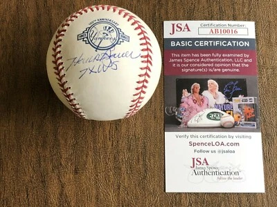 HANK BAUER SIGNED YANKEES 100th ANNIVERSARY LOGO BASEBALL  INSCRIBED 7X WS JSA - Image 1 of 4
