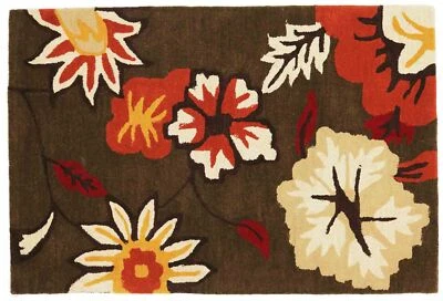 Wollteppich Blüte Handgefertigt 120x180 Braun Floral Handarbeit Handtuft 257 - Bild 1 von 4