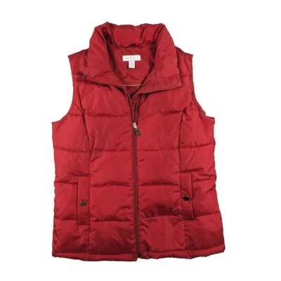 Chaleco Charter Club Para Mujer Talla Pequeña Rojo Cremallera Completa Bolsillos Acolchados Invierno Exterior Foto 1 de 4