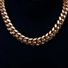 Men's 14mm Miami Cuban Royal Link Chain Necklace Box Clasp Real 18k Gold Plated 