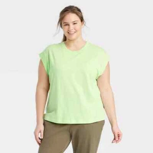A New Day Women's Short Sleeve Extended Shoulder T-Shirt Lime Green Plus Size 2X - Picture 1 of 10
