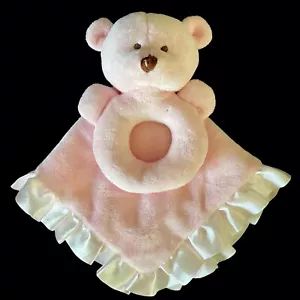 Carter's Plüsch Teddybär Rassel Lovey Sicherheitsdecke rosa Satinborte 13 Zoll - Bild 1 von 4