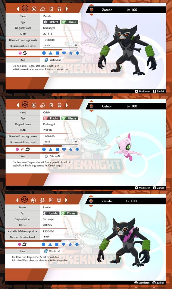 Zarude normal+Papa + Celebi Shiny Dschungel 6IV Set Team Pokemon Schwert/Schild - Bild 1 von 1