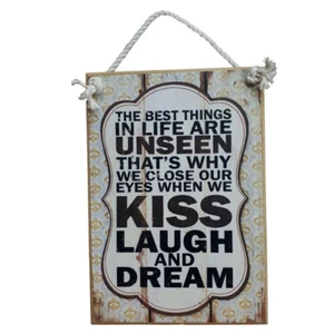 Country Printed Quality Wooden Sign In Life Kiss Laugh Dream Plaque New - Picture 1 of 1