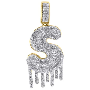 10K Yellow Gold Diamond S Initial Bubble Drip Pendant Pave Dome Charm 0.62 CT. - Picture 1 of 6