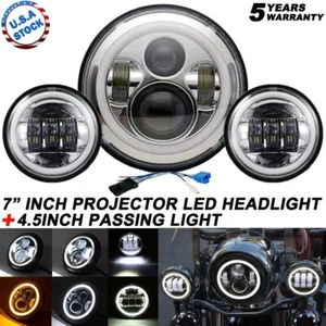 Chrome Halo 7" LED Headlight+ 4.5“ Passing Lights For Yamaha V-Star XVS 1100 950 - Picture 1 of 12