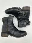 Ugg Women's Solid Black Leather Finney Buckle Moto Ankle Zip Boots Size 7