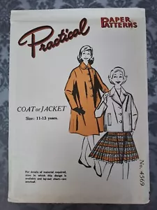 1950's Practical Paper Sewing Pattern Vintage Girls Coat 11 - 13 yrs - Picture 1 of 2