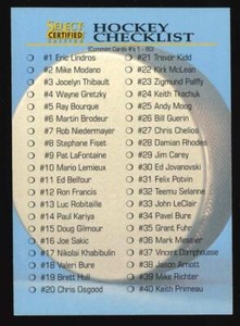 1996-97 Select Certified Hockey (1) Checklist Card #1 of 2: Base Cards #1-80