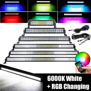 14/22/32/42/50/52" INCH 5D RGB Led Light Bar Offroad Bluetooth Control + Wiring - Picture 1 of 56