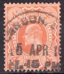 1909 Great Britain Sc #144 - 4p KEVII Used postage stamp Cv$12.50 - Picture 1 of 1