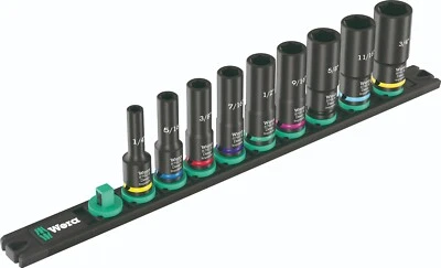 Wera 9661 Magnetic Rail B Impaktor Deep Imperial 1 Socket Set 3/8" 05005591001 - Image 1 of 4