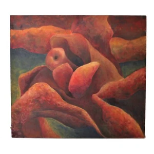 Dipinto olio astratto frutta biomorfa sbucciata moderno vintage metà secolo - Foto 1 di 8