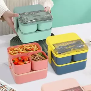 Contenitore Pranzo Portatile Quadrato Plastica Multicolore Moderno Facile da Pulire con Forchetta - Foto 1 di 30