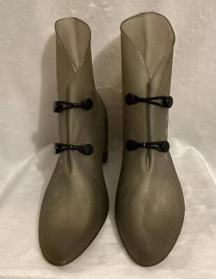 VINTAGE RUBBER RAIN SHOE BOOT COVERS GALOSHES Button Closures Gray Womens Size 6 - Image 1 of 4
