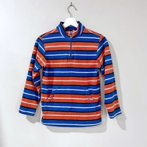 Hanna Andersson Striped Quarter-Zip Pullover Fleece Sweater - Multicolor, Boys 8 - Picture 1 of 6