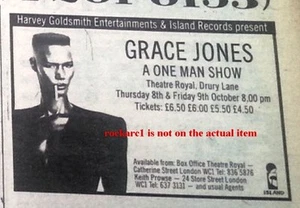 GRACE JONES UK TIMELINE Advert - Drury Lane 8/9-Oct-81 2x3 inches - Imagen 1 de 1