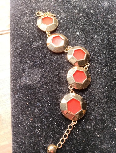 Bracciale Kate Spade difficile da trovare resina corallo rosa con metallo tono oro reversibile