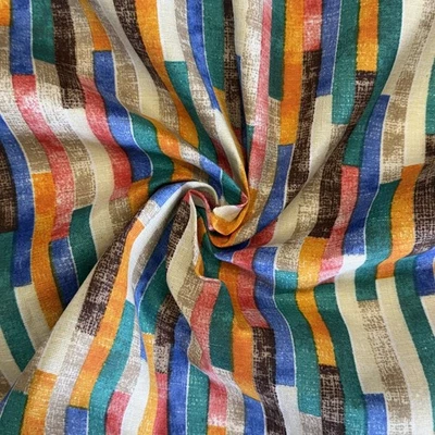 3 metres of MULTI BLOCKS 1 Cotton Fabric Curtains Cushions Crafts - Image 1 of 3