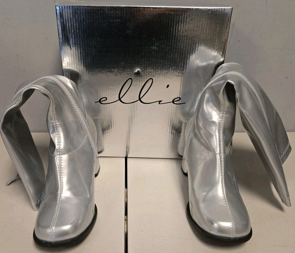 Ellie GoGo Silver Heeled Boots Sparkly, Retro, Space, Costume Size 8 - Image 1 of 4