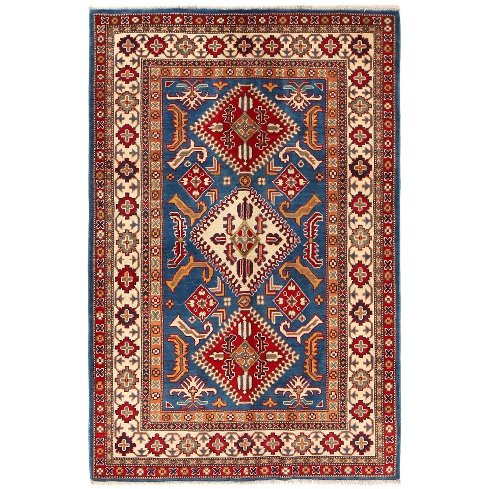 Traditional 4x6 ft Rug Handmade Afghan Carpet Home Blue Oriental Area Rug W30744 - Image 1 of 4