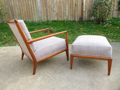 New Upholstery T.H ROBSJOHN GIBBINGS LOUNGE CHAIR & OTTOMAN Footstool; MCM Vtg - Image 1 of 4