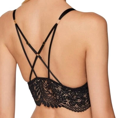 Aerie Far Out Black Lace Padded Strappy Longline Bralette Size Small - Image 1 of 4