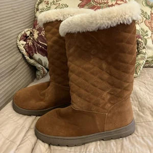 Style & Co Boots Size 8 Nicky Chestnut Brown Suede Faux Fur Quilted Tall  - Picture 1 of 16