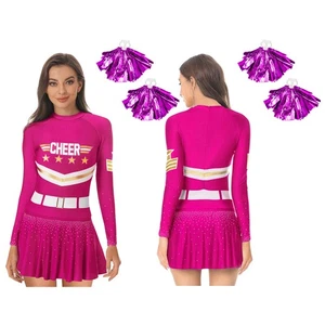 Womens Uniform Round Neck Cheerleading Outfit School Girl Set Dress Waistband - Picture 1 of 71