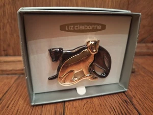 Broche Pantera Vintage Liz Claiborne Tono Dorado y Esmalte Negro Firmado Nuevo - Imagen 1 de 11