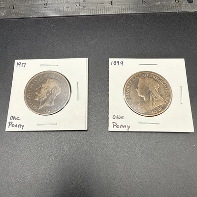 Lot Of 2 1917 And 1899 Great Britain Large Penny Coins - Image 1 of 4
