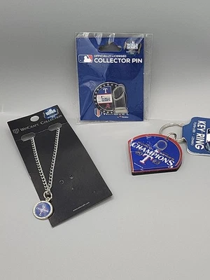 2023 MLB World Series Texas Rangers Pin, Keychain, Necklace Collector Lot - Image 1 of 4