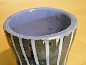 Studio Art Pottery Stoneware blue vase with black striped pattern 12.5cm high - Picture 1 of 6