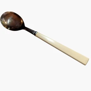 Japan Bakelite Soup Spoon Stainless Steel White Handle Vintage - Picture 1 of 5