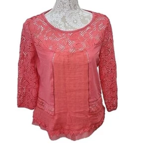 Hannah Boho womens top Pink 3/4 Sleeve With Lace. small - Picture 1 of 5