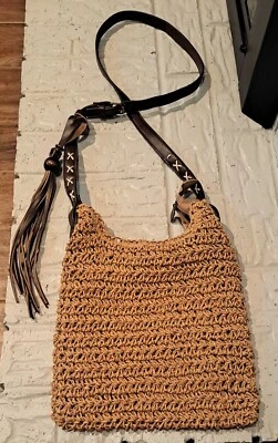 Sun N Sand Crossbody Purse/Handbag Macrame Bead And Leather Charm Boho - Image 1 of 4