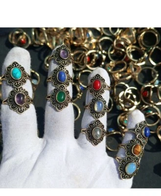 Lote de 200 anillos al por mayor de piedras preciosas de coral y mezcla de piedras preciosas chapadas en plata de ley 925 Foto 1 de 4