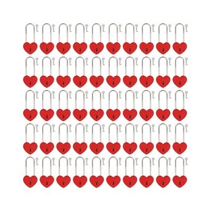 50 PCS Red Love Lock Heart Shaped Lock Cute Padlocks with Key for Lovers Wedd... - Picture 1 of 7