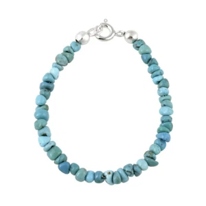 925 Silver Lab Created Turquoise Chips Baby Bracelet, 5" - Picture 1 of 5