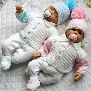 Baby Doll easy Knitting Pattern dk Cardigan Hat Shoes 0-3 Months Reborn Doll - Picture 1 of 12